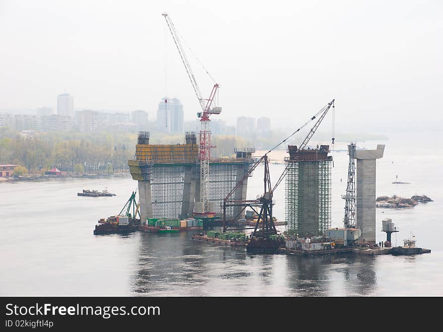 Construction of a bridge over the river