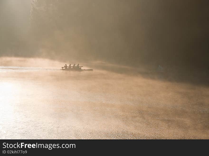 Raft in lake on morning image