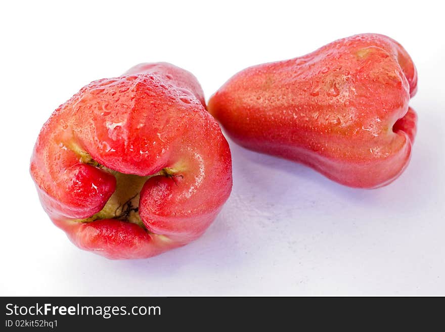 Two rose apples on white background. Two rose apples on white background