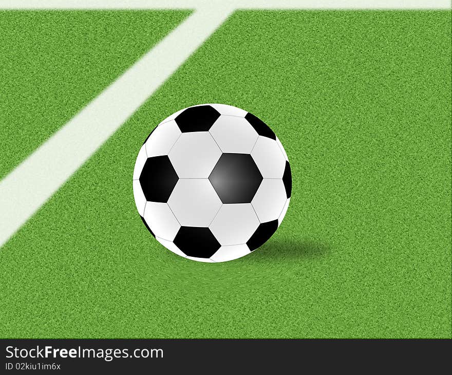 Soccer ball with shade isolated on green grass background