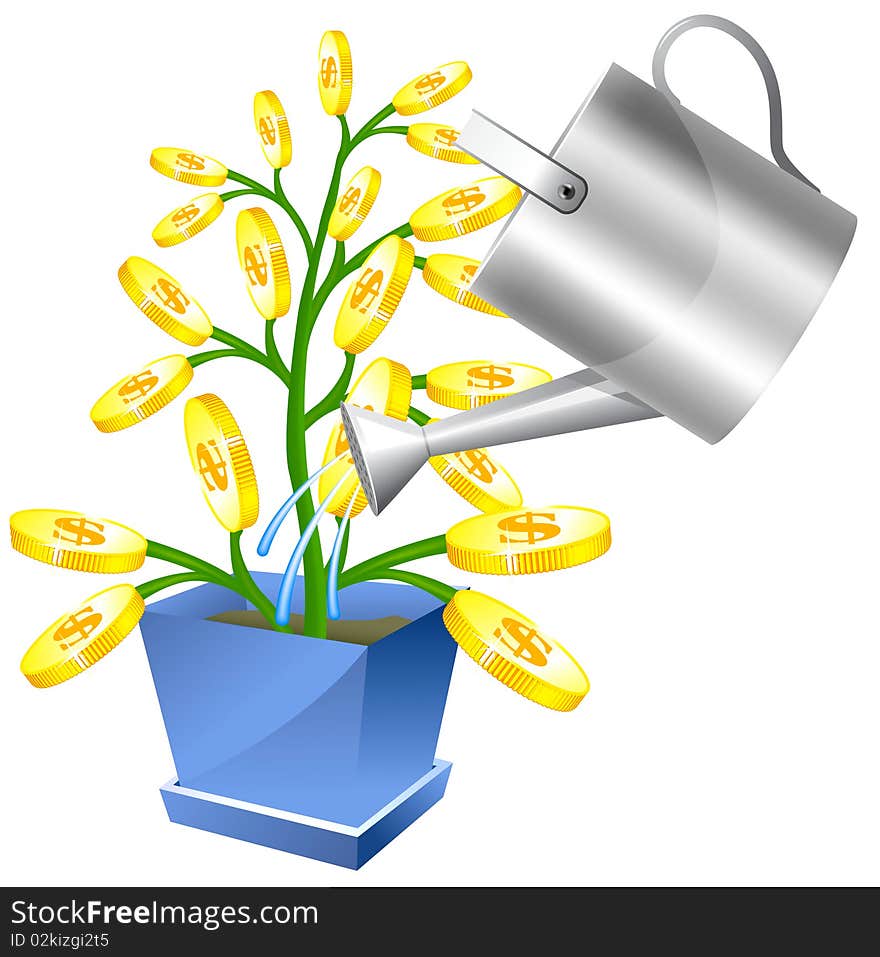 Money tree with watreing can