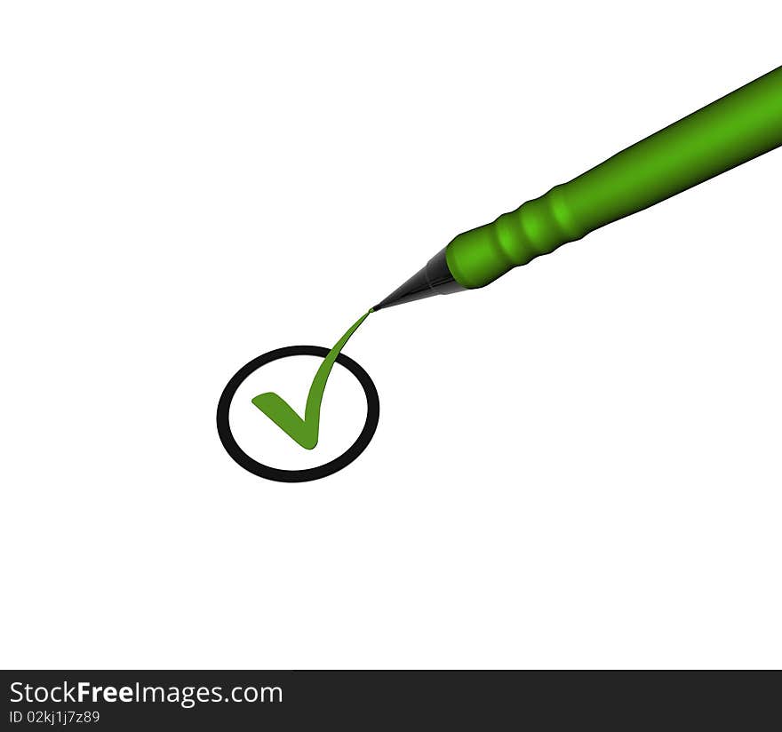 Checklist with green pencil in white background