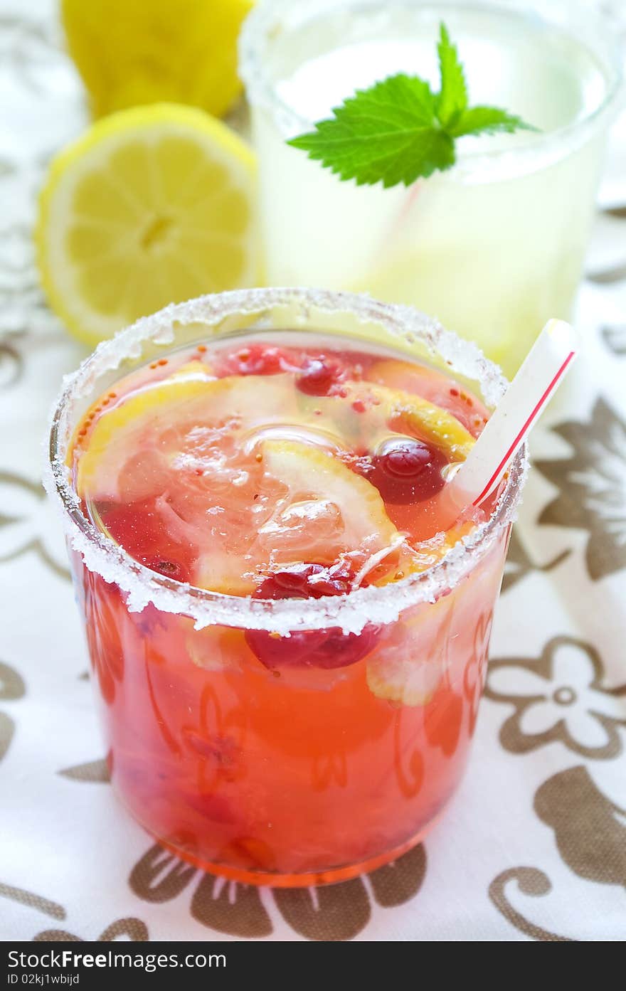 Cold fresh lemonade drink with mint close up