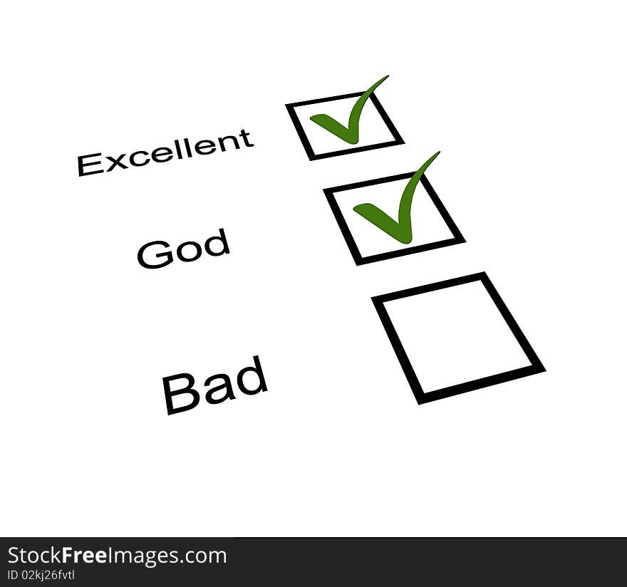 Checklist excellent and god tick in white background