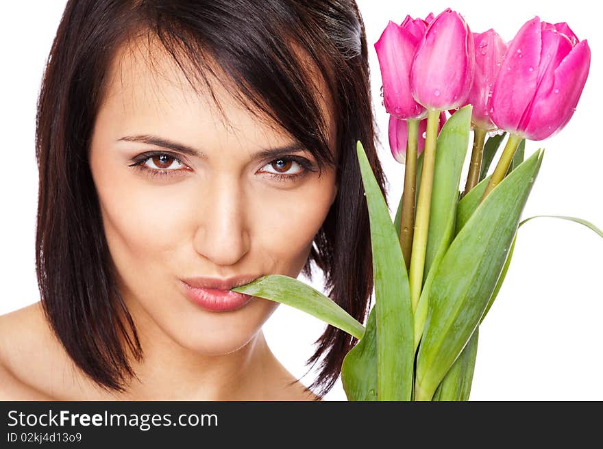 Woman Face Chewing Tulip Leaf