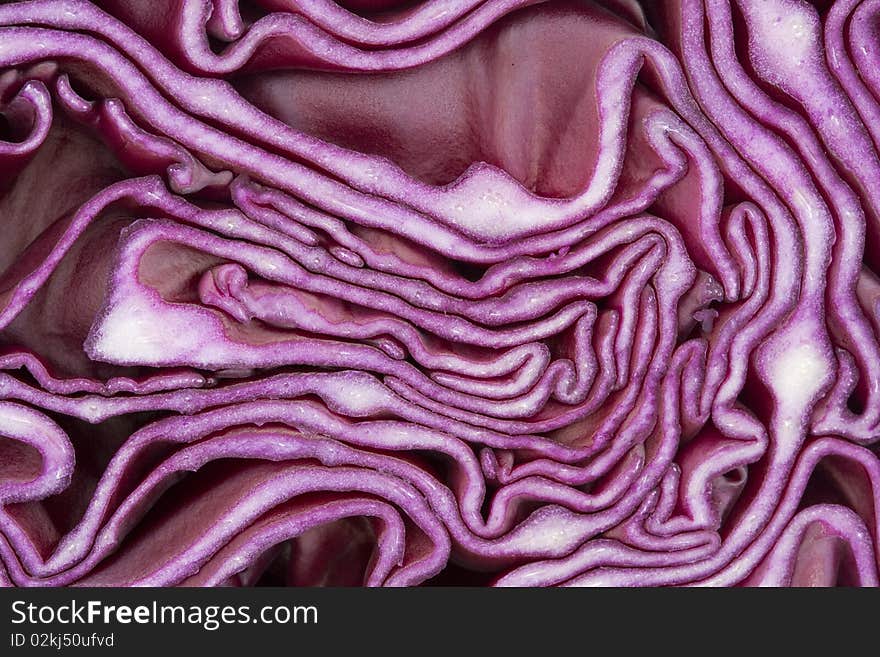 Macro of red cabbage sliced in half. Macro of red cabbage sliced in half