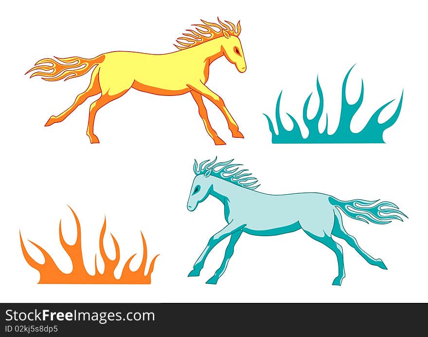 Fire horses and grass