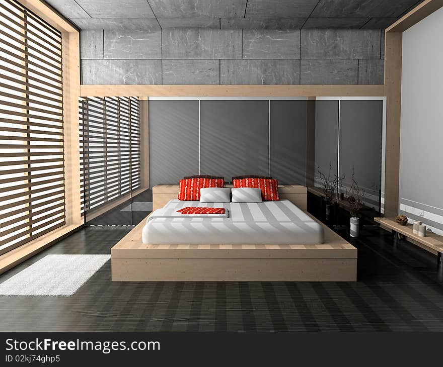 Modern interior of a bedroom room 3D