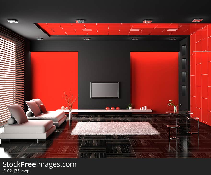 Modern interior of living room 3D