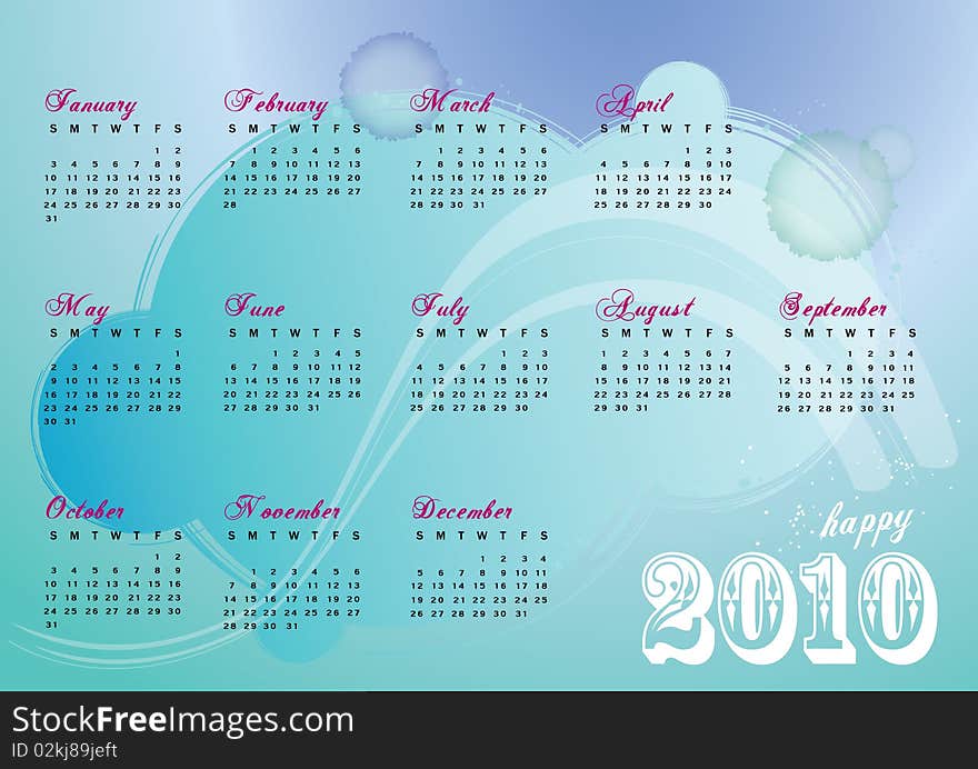 Year 2010 calender design any occasion used. Year 2010 calender design any occasion used