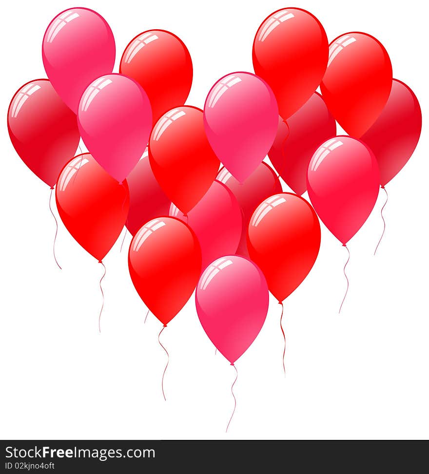 Pink and red balloons in a shape of a heart. Pink and red balloons in a shape of a heart