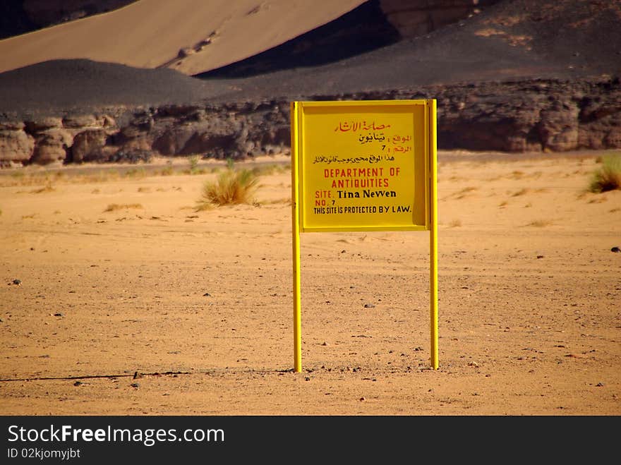 A turistic sign in the desert of Libya, in Africa. A turistic sign in the desert of Libya, in Africa