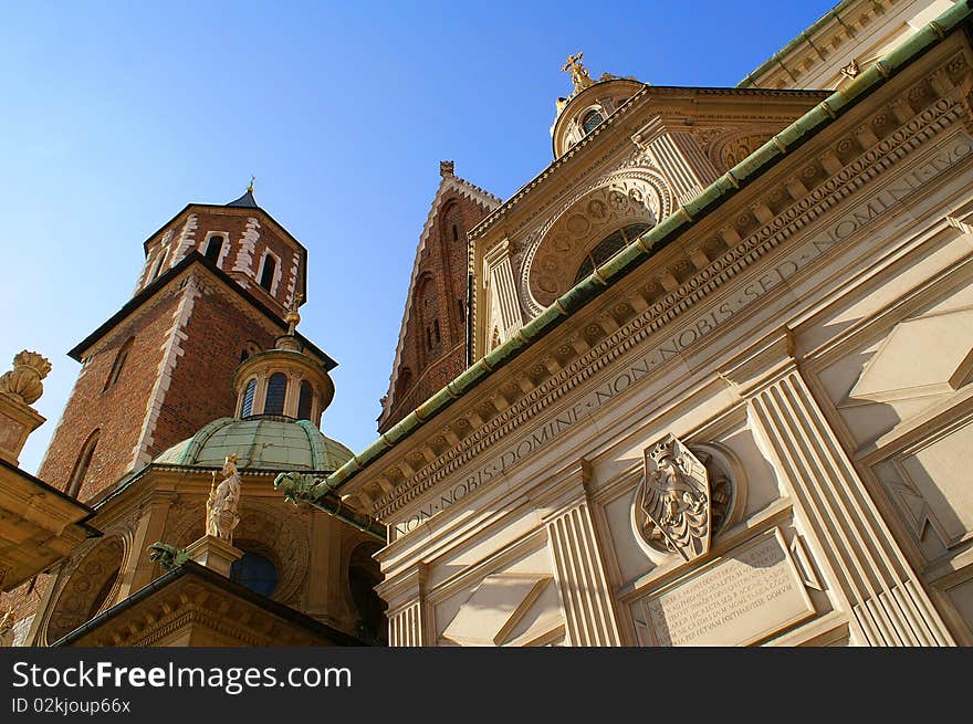 View on cathedral in Wawel Royal Castle, Cracow Poland Europe. View on cathedral in Wawel Royal Castle, Cracow Poland Europe