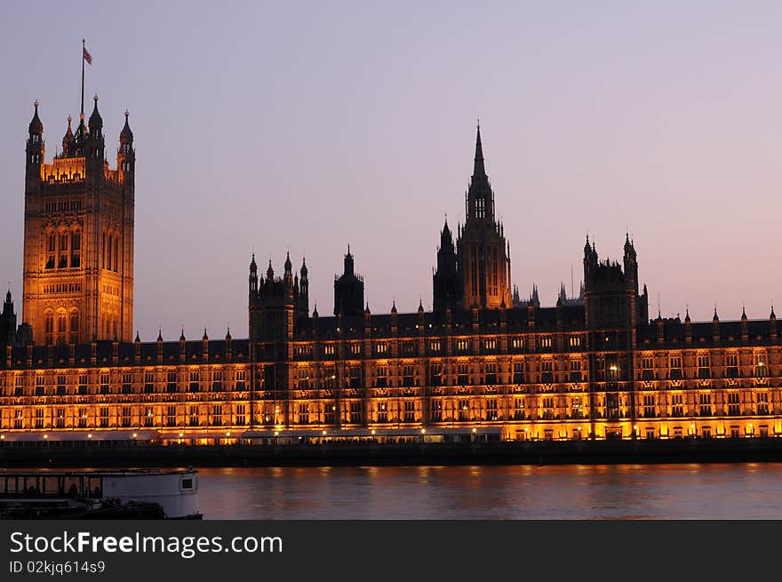 Illuminated Houses of Parliament from London. Illuminated Houses of Parliament from London