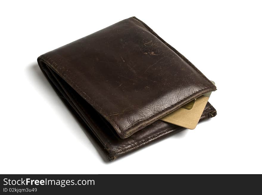 Black wallet with Credit card isolated on white background. Black wallet with Credit card isolated on white background