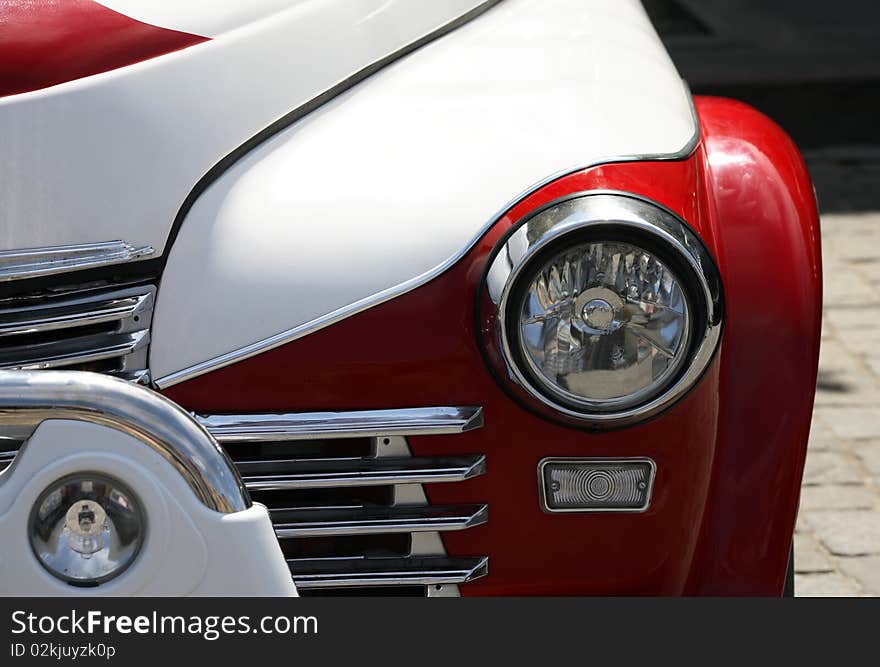 Close Up Of Retro Red Car Grill