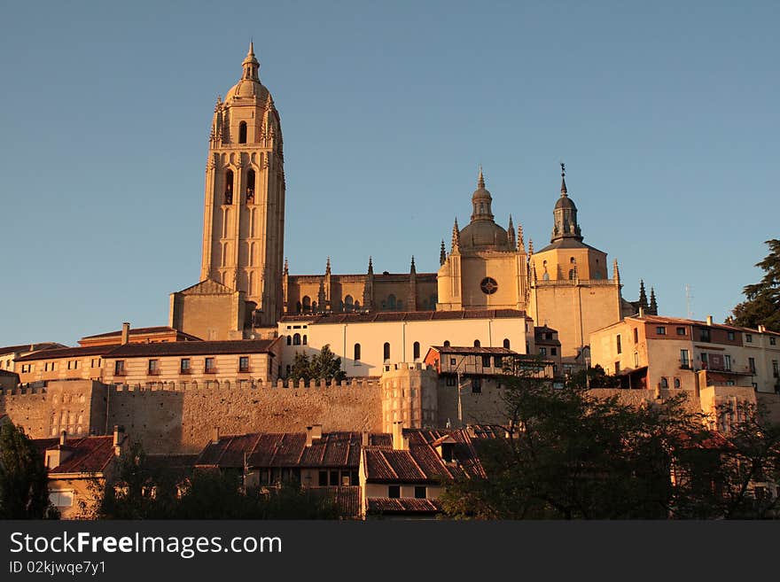 Segovia cathedral on sunset