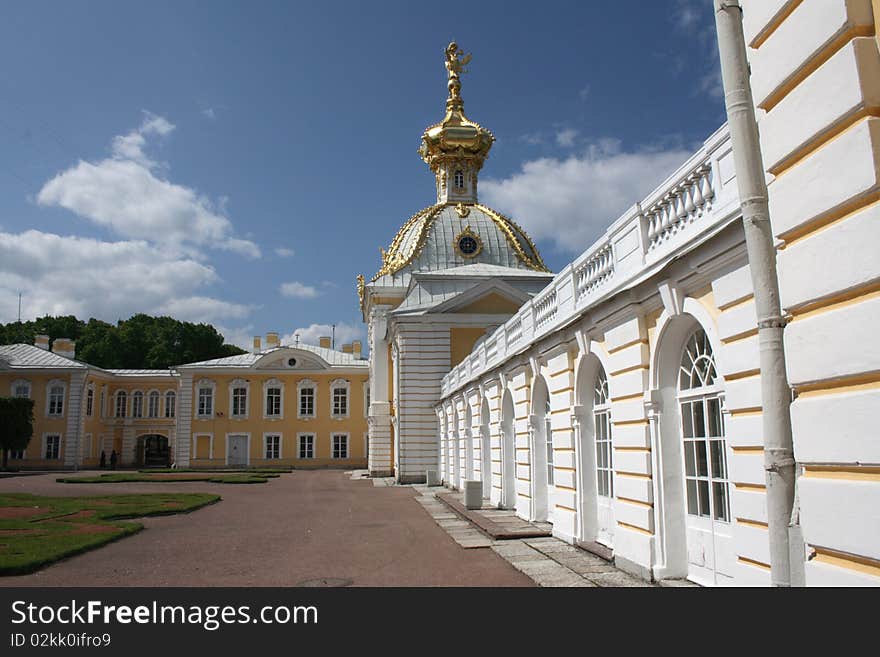 The fragment of Peterhof Great Palace facade, Saint-Petersburg, Russia.