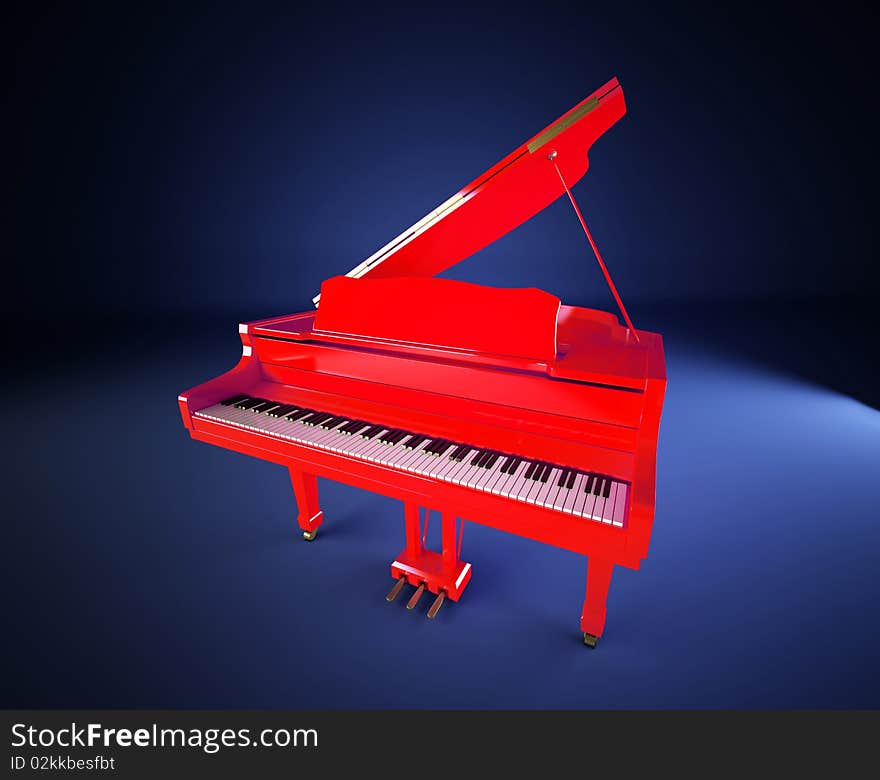 Red Piano On Dark Blue Background