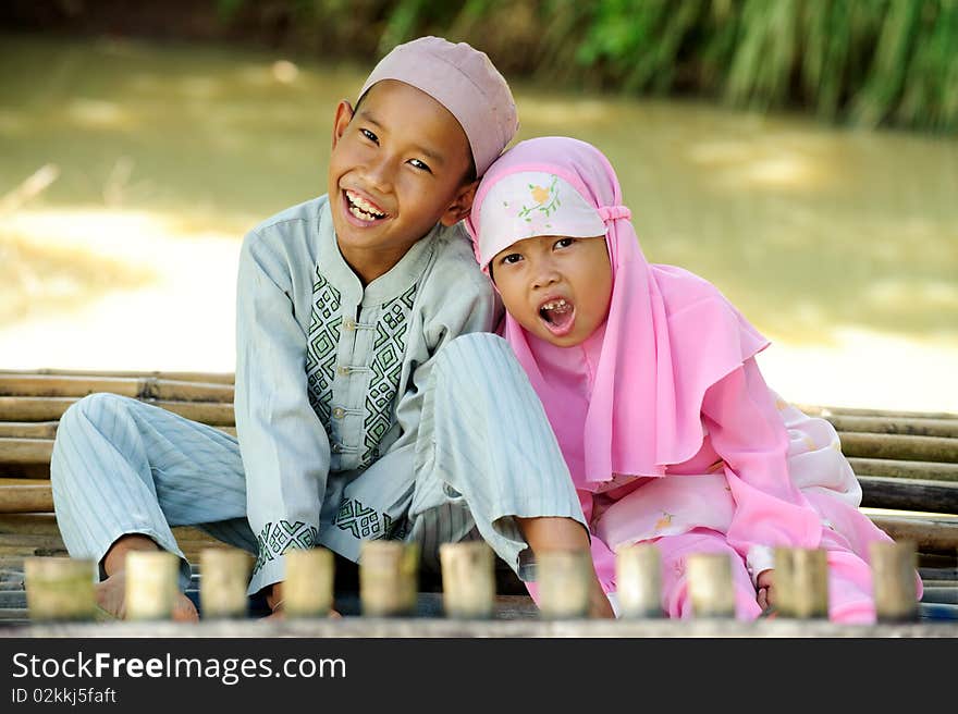 Happy Muslim Kids Outdoor