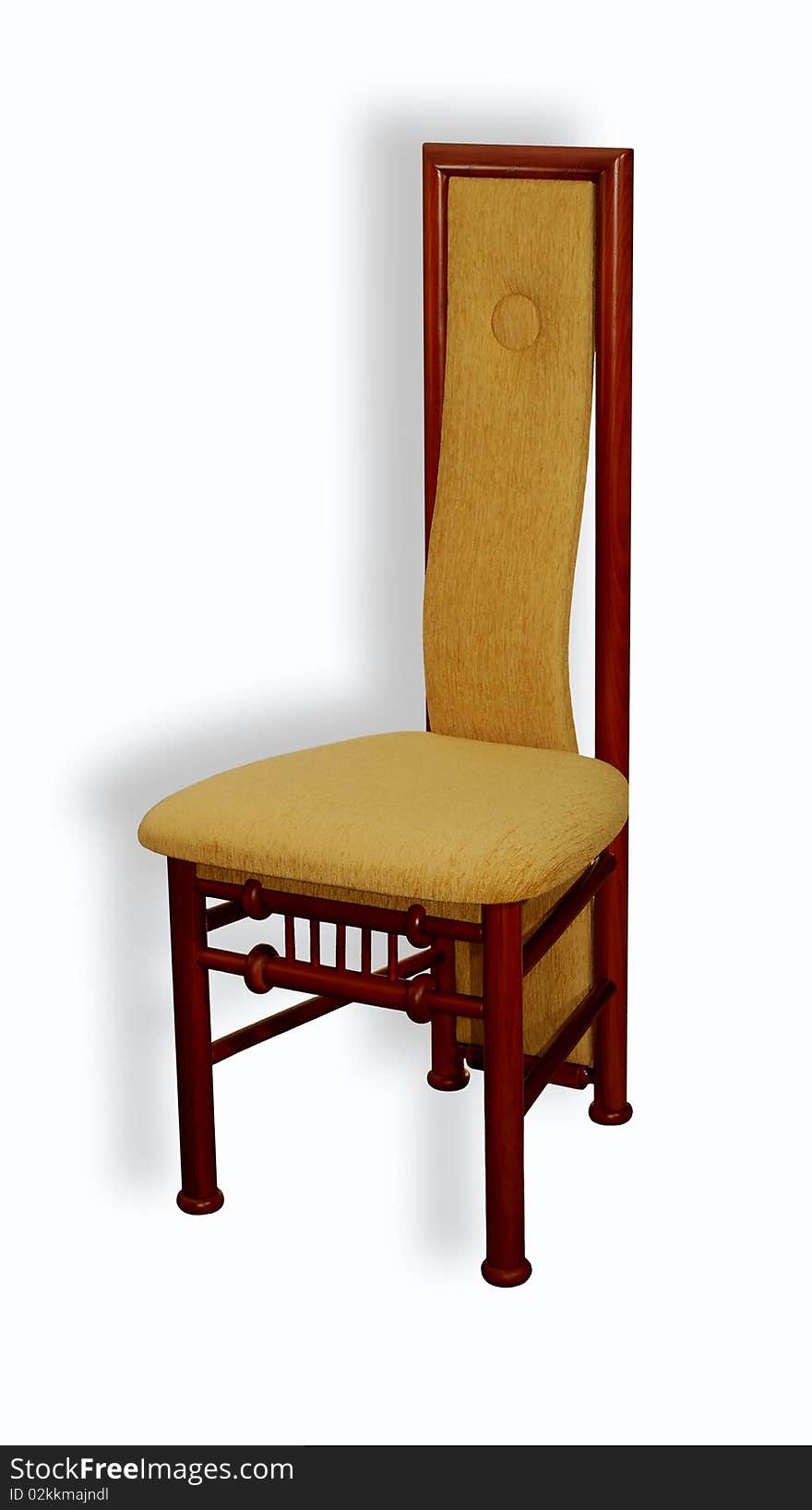 Wooden soft chair with a narrow and high back