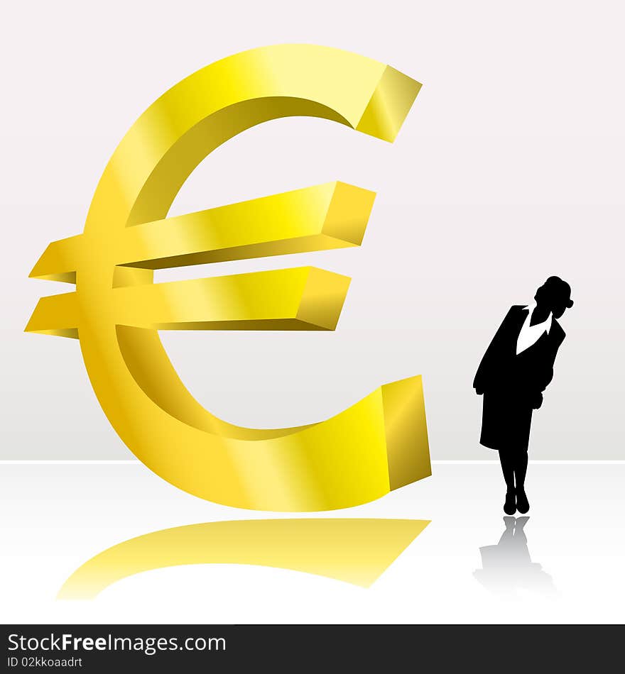 Business woman looking big euro sign vector