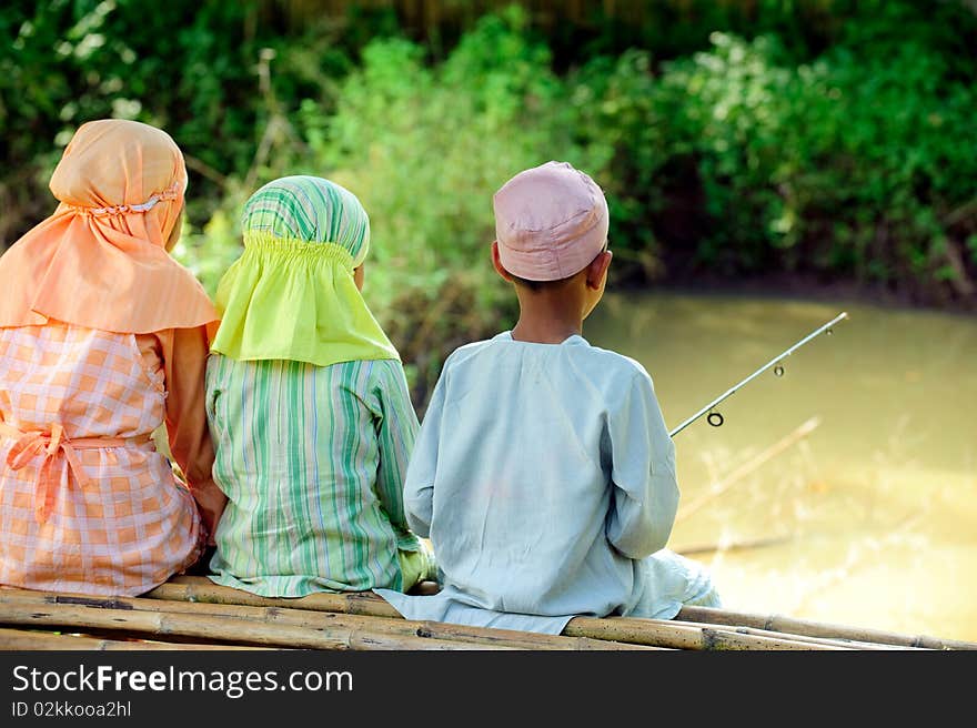 Muslim Kids Fishing