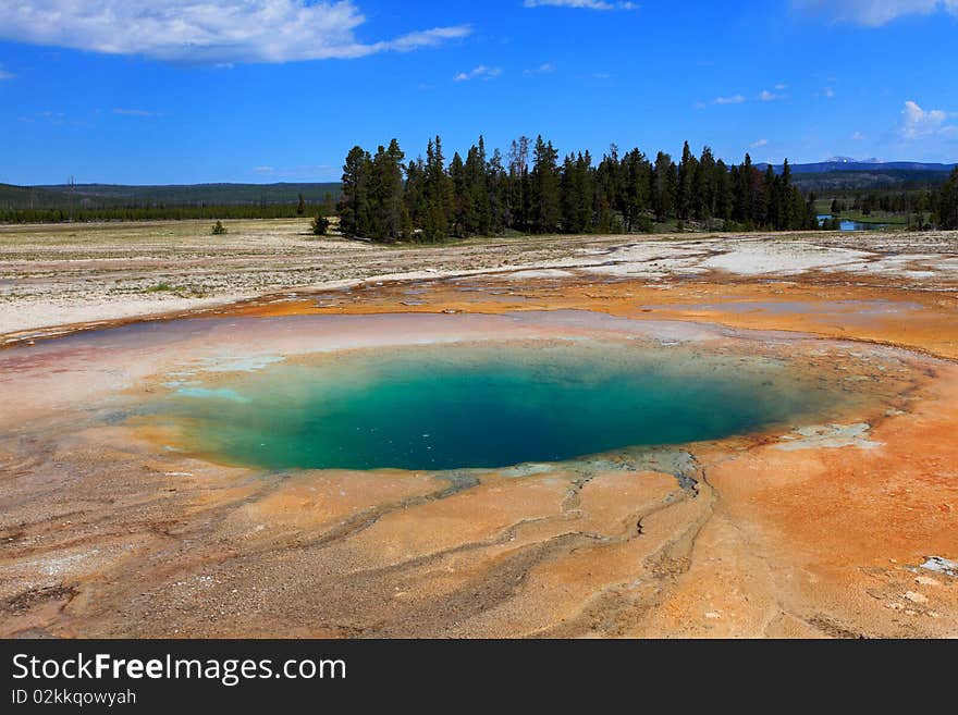 Beautiful hot spring pool in Grand Prismatic Spring Scenic Area,Yellowstone National Park.USA