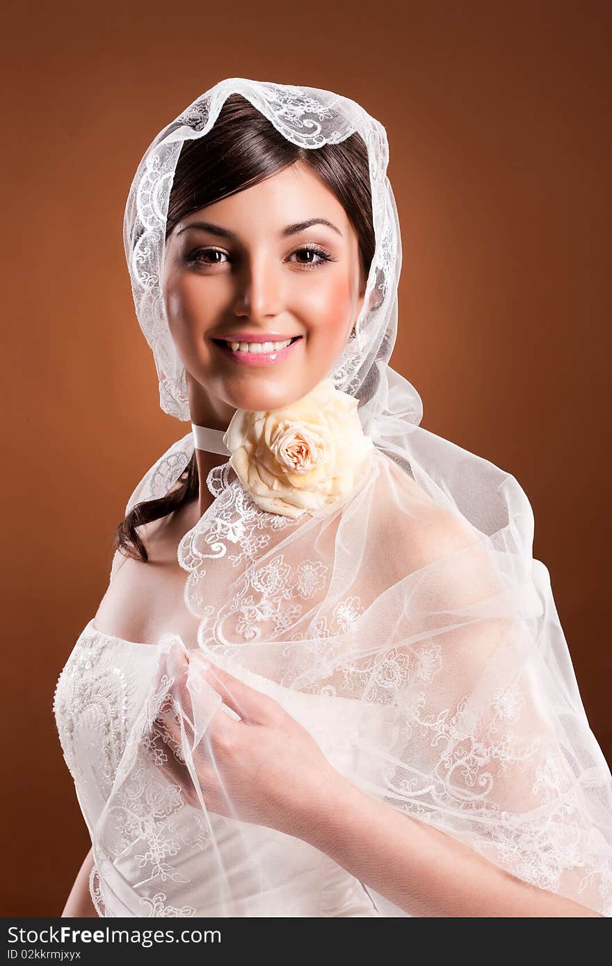 Young woman in a wedding dress and bridal. Young woman in a wedding dress and bridal