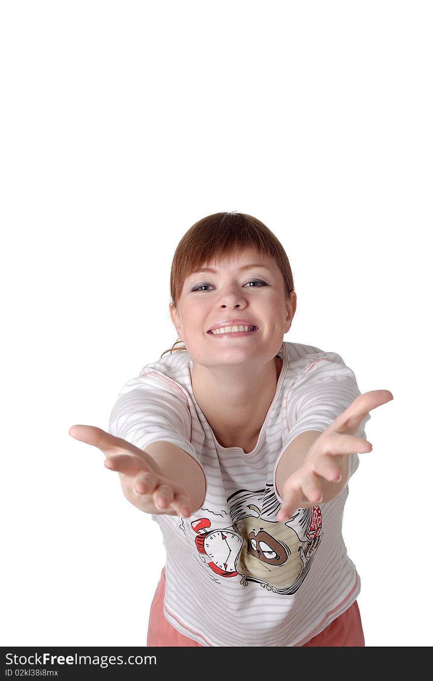 Charming young woman isolated on white background