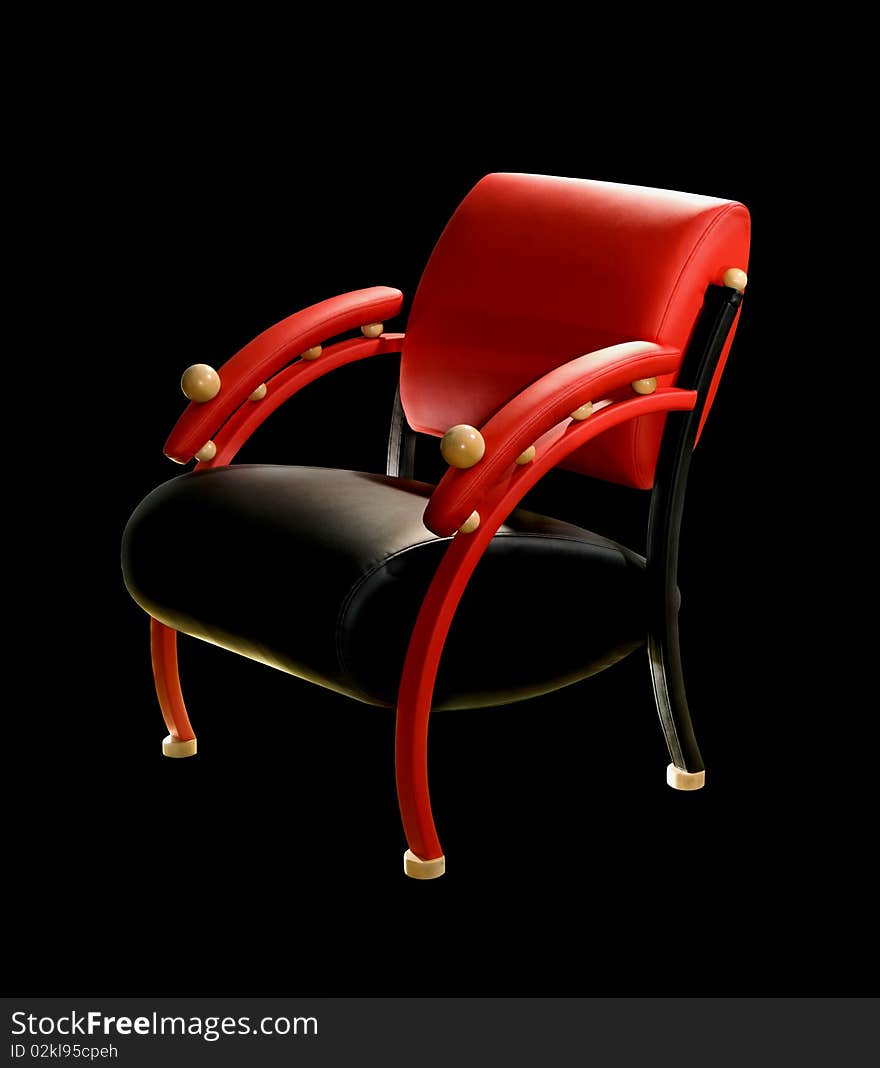 Armchair stylized design in red and black leather upholstery