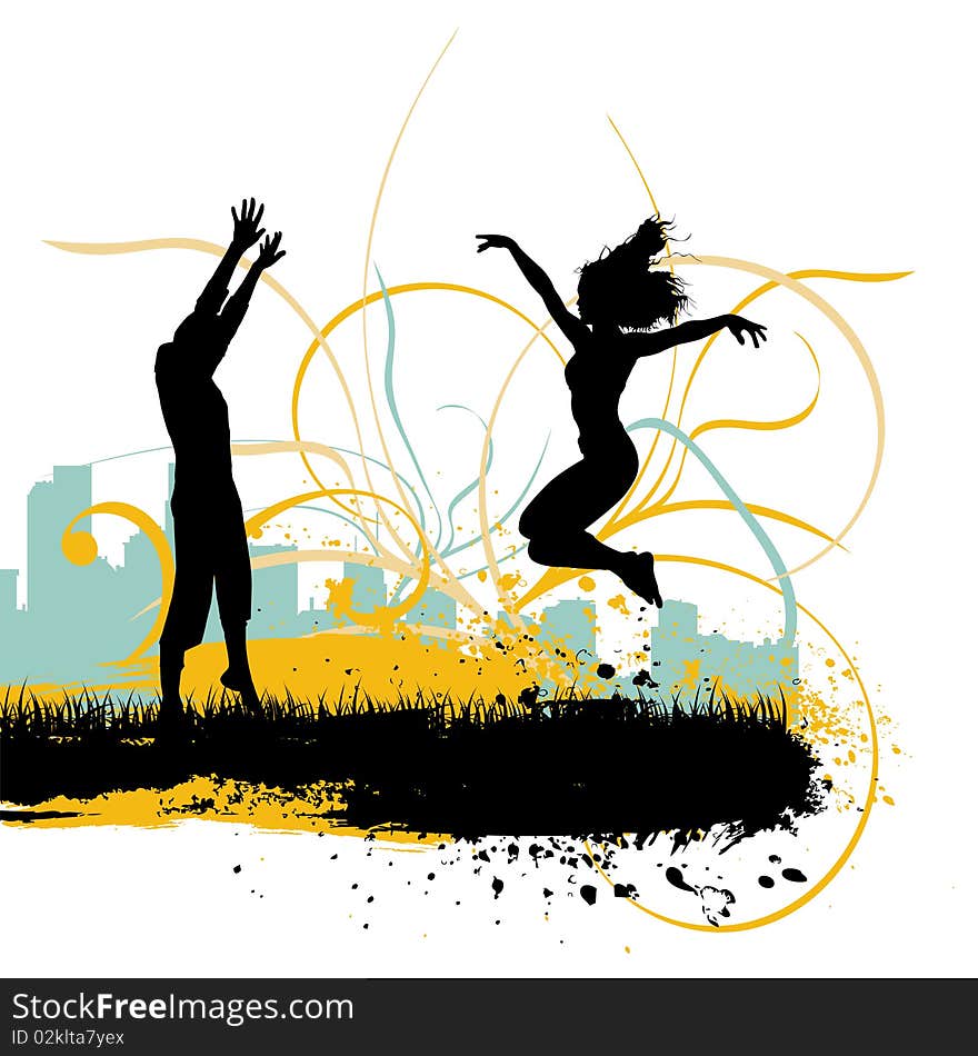 Jumping people silhouette illustration vector