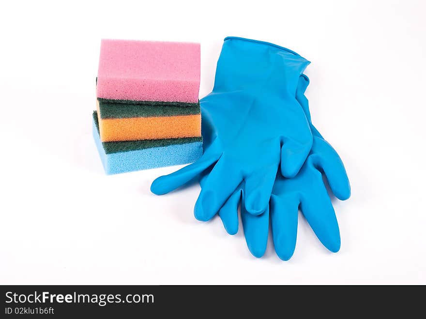 Rubber gloves and kitchen sponges