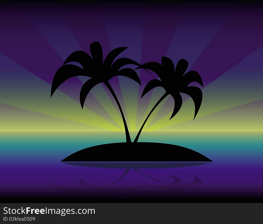 The palm trees on the desert island silhouette. The palm trees on the desert island silhouette