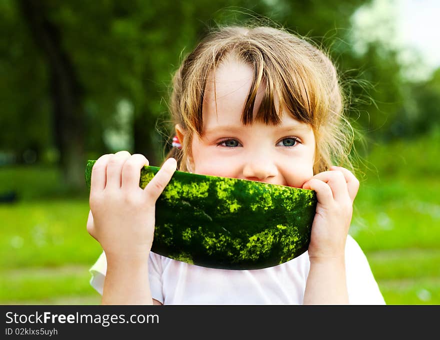 Girl eating watermelon