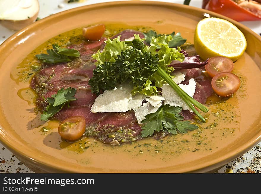 Speciality of mexican and aztec cuisine carpaccio dish. Speciality of mexican and aztec cuisine carpaccio dish