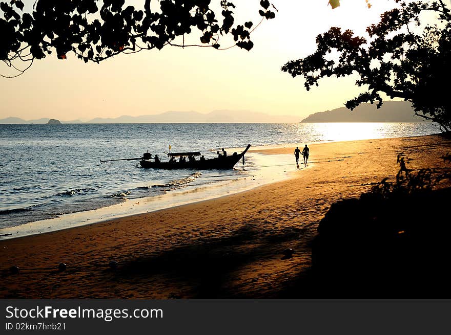 sunset beach at Krabi Thailand