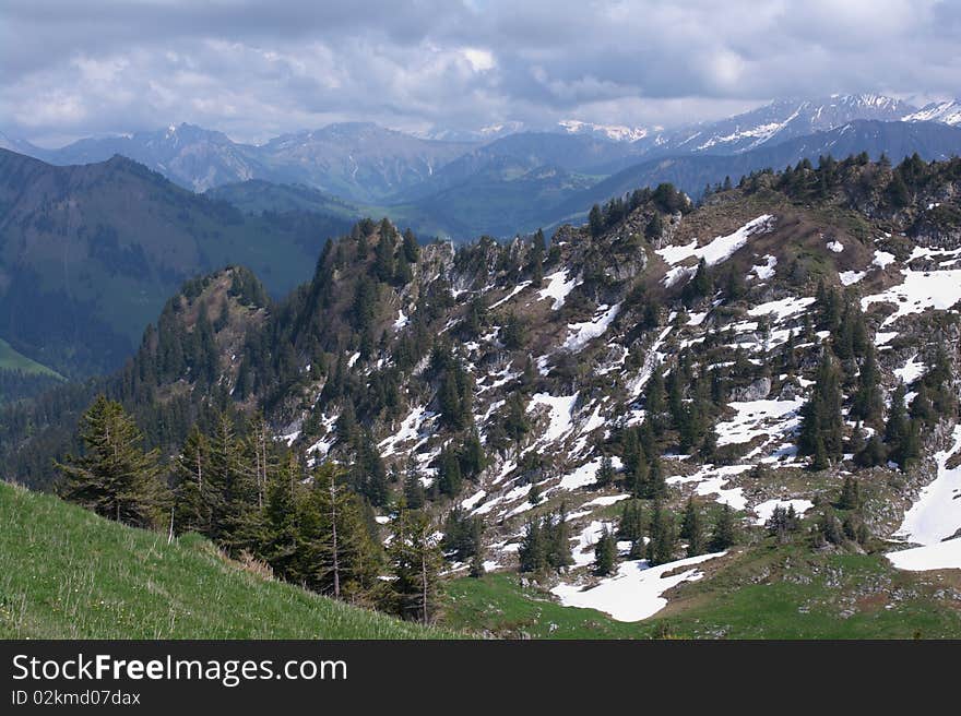 Summer alpine mountain panorama