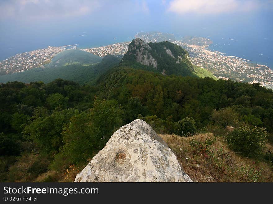 Ischia, island in the mediterranean sea from the top of the mountain