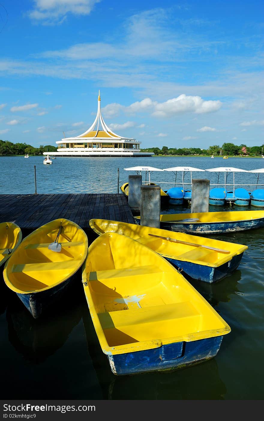 Yellow boat in the park taken from bangkok thailand