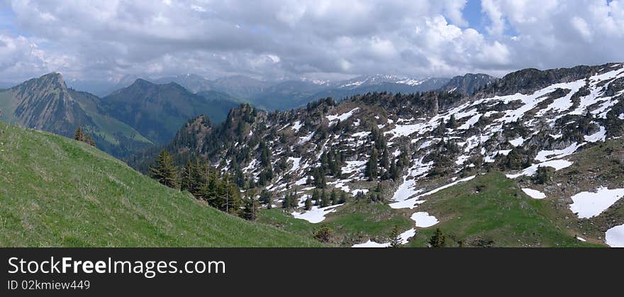 Summer alpine mountain panorama