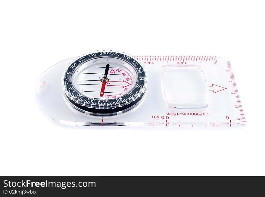 Transparent plastic compass on white background. Transparent plastic compass on white background