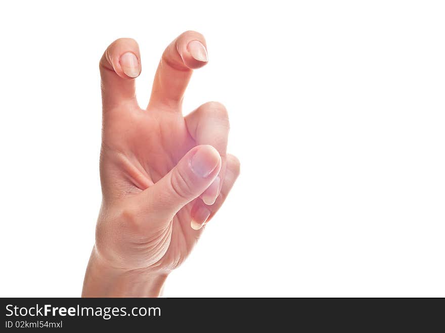 Close-up of woman's hand . Isolated on white background