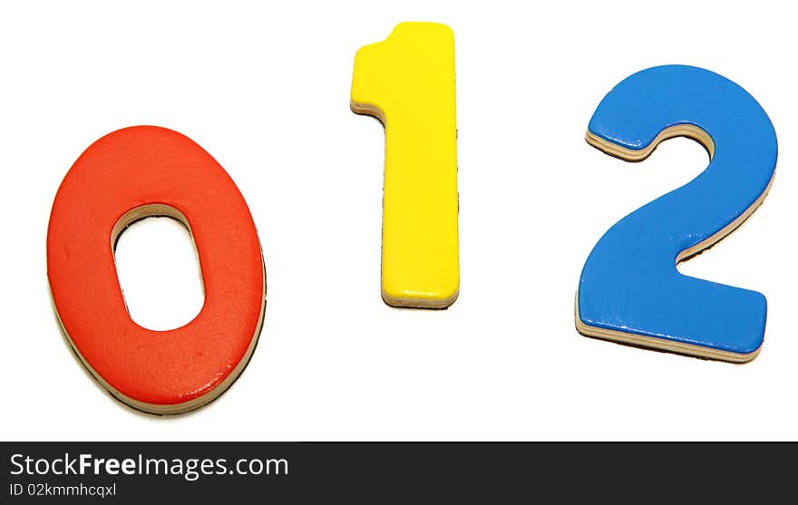 Colorful magnetic alphabet numbers over white. 0 1 2. Colorful magnetic alphabet numbers over white. 0 1 2