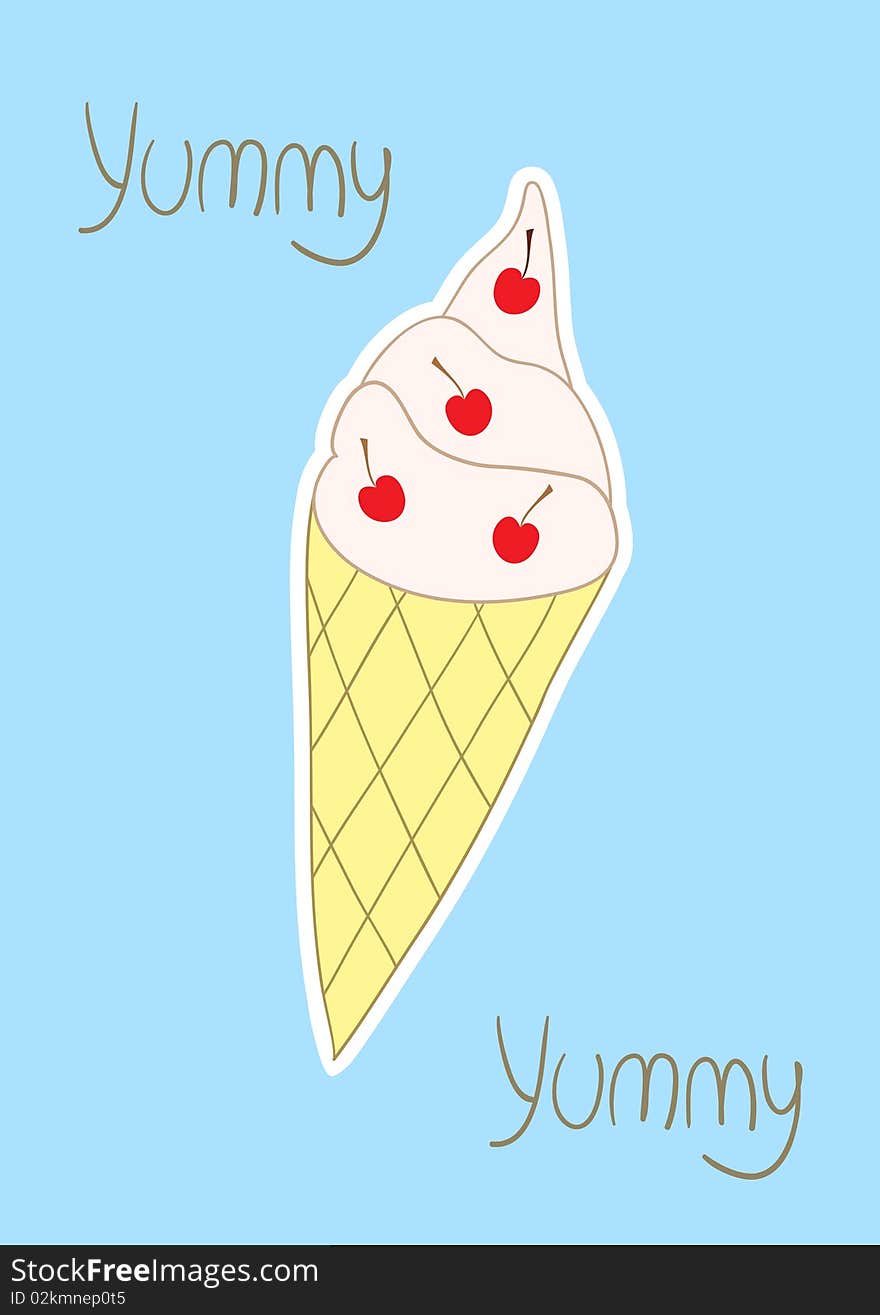 Child like drawing of ice cream on waffle cone