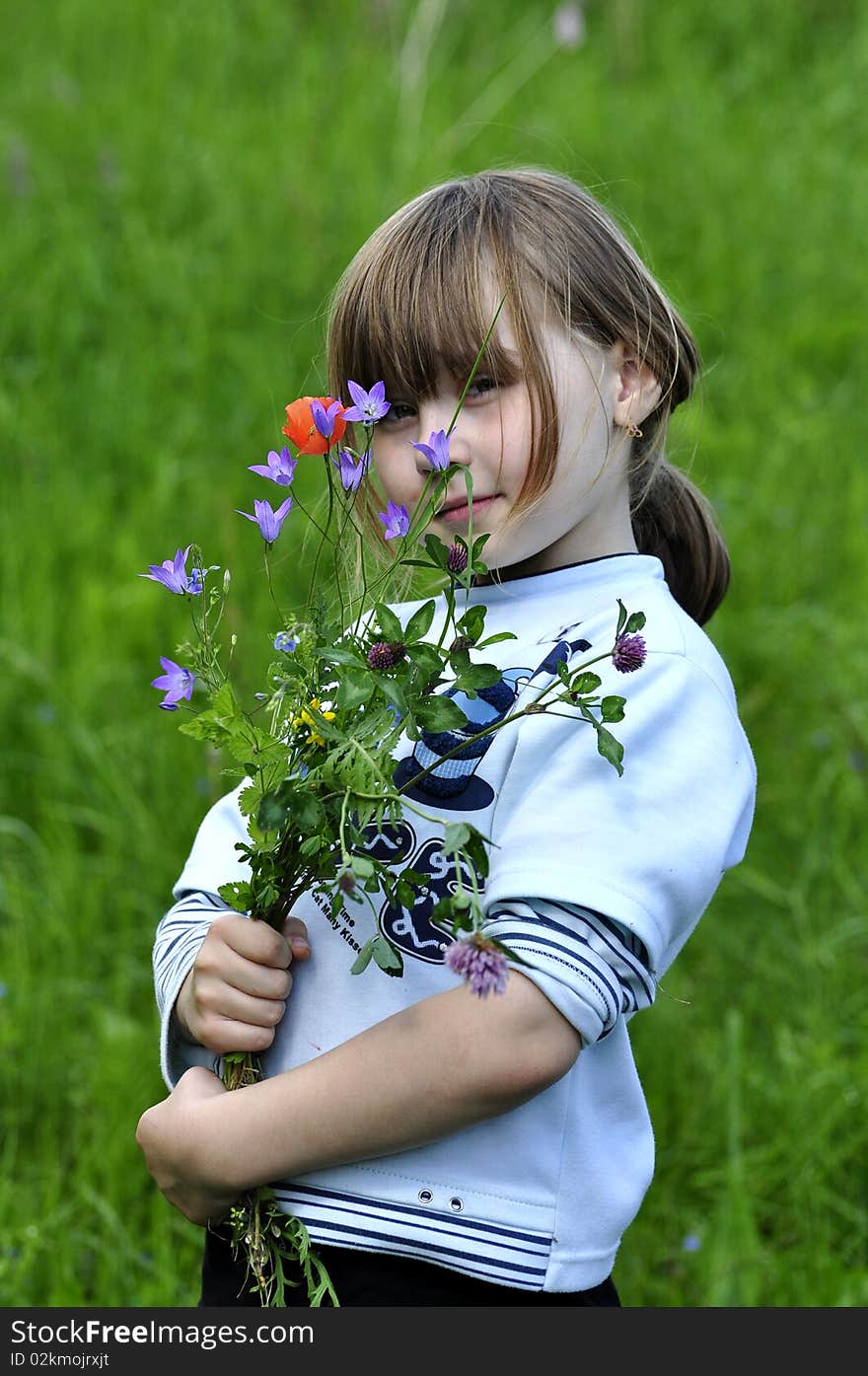 Little girl and the flower of the field