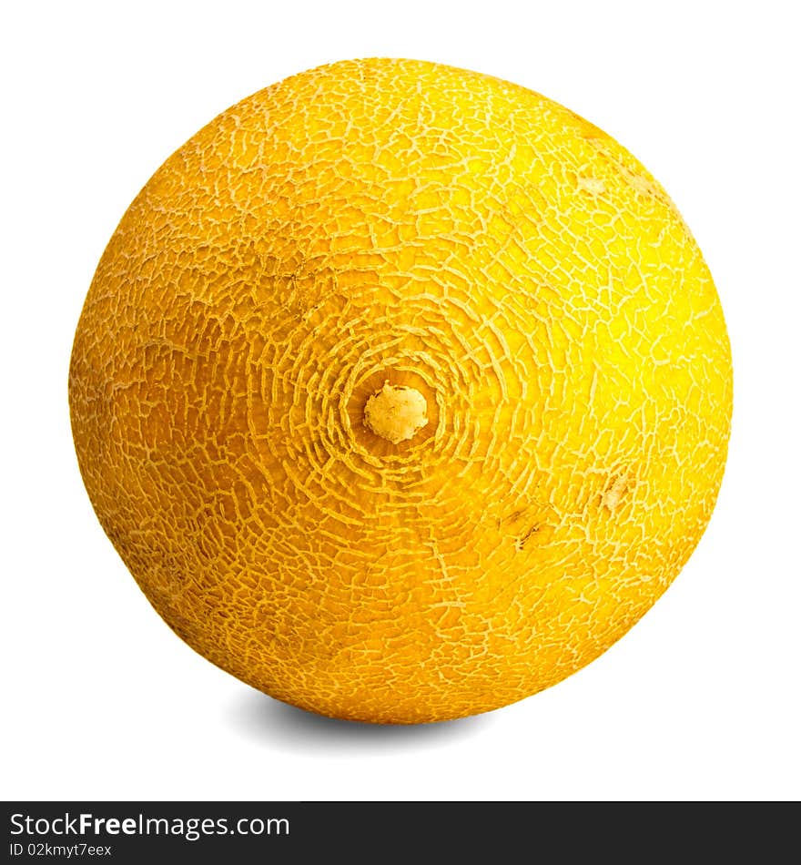 Uncut cantaloupe melon isolated with shadow on a white background. Uncut cantaloupe melon isolated with shadow on a white background