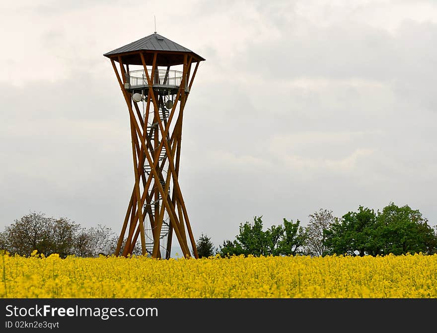 View Tower In Field Of Rape,Czech Republic