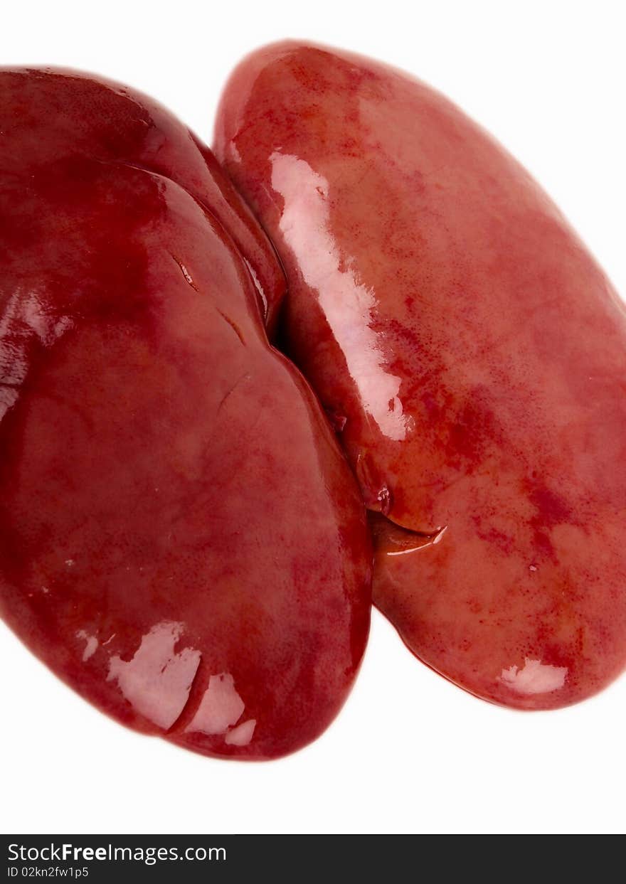 Pig kidney. Close up on white background