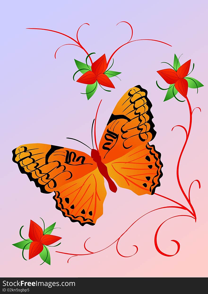 Vector colored composition with butterfly